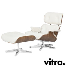 Load the image into the gallery viewer, Vitra - Eames Lounge Chair & Ottoman, polished, white pigmented walnut, leather Premium Snow (XL / new dimensions)