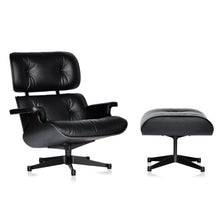 Charger l'image dans la galerie, Vitra Eames Lounge Chair & Ottoman, schwarz / schwarz, Esche schwarz, Leder Premium F Nero (XL / Neue Maße)
