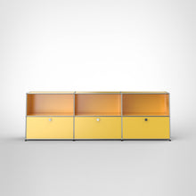 Carica l&#39;immagine nel visualizzatore di Gallery, Konektra Sideboard Regal mit 3 Klappen unten, 3 Fächern oben - Gelb RAL 1004
