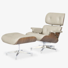 Load the image into the gallery viewer, Vitra - Eames Lounge Chair &amp; Ottoman, polished, white pigmented walnut, leather Premium Snow (XL / new dimensions)
