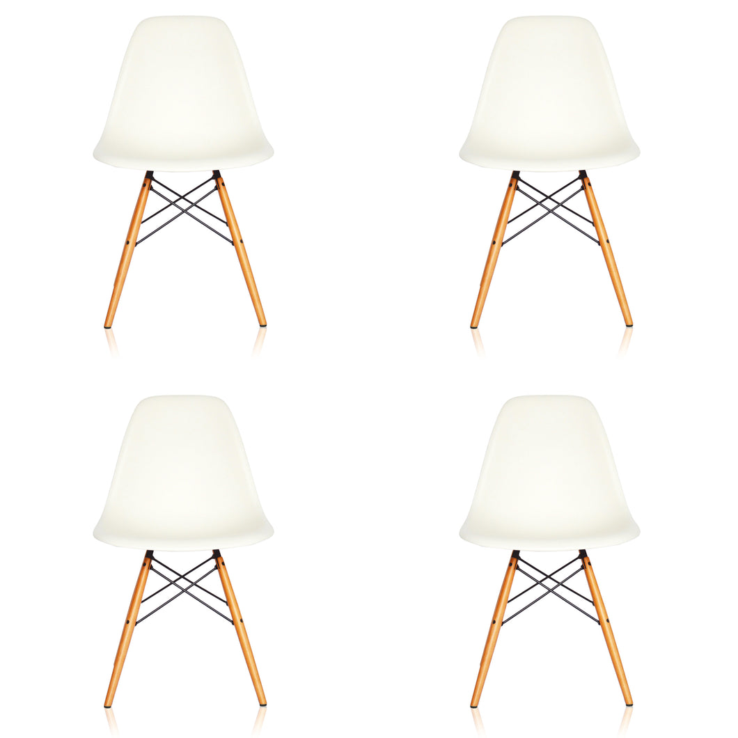 AKTION: 4er Set Vitra – Eames Plastic Side Chair RE DSW, Untergestell Ahorn, gelblich - Farben wählbar