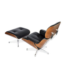 Load the image into the gallery viewer, Vitra - Eames Lounge Chair &amp; Ottoman, polished / sides black, walnut black pigmented, leather Premium Nero (XL / new dimensions)
