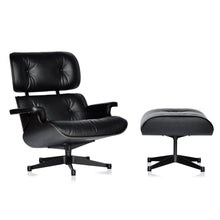 Lade das Bild in den Galerie-Viewer, Vitra Eames Lounge Chair &amp; Ottoman, schwarz / schwarz, Esche schwarz, Leder Premium F Nero (XL / Neue Maße)
