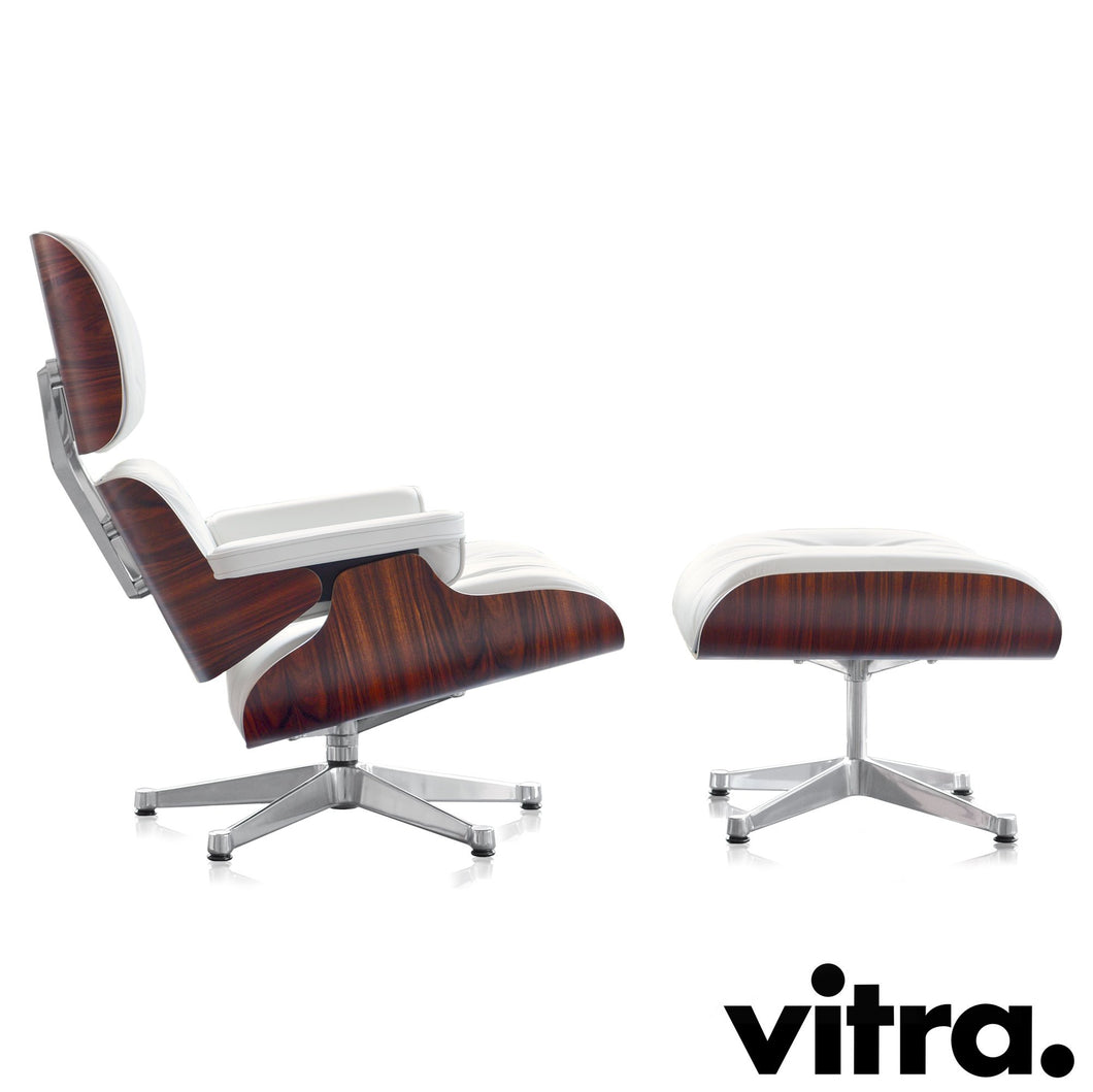 Vitra Lounge Chair & Ottoman, poliert, Santos Palisander, Leder Premium F Snow (Klassische Maße)